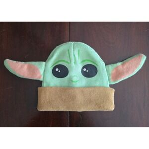 Star Wars Mandalorian Grogu Baby Yoda Kids Knit Beanie Hat 3D Ears Green Tan